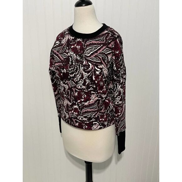 Joie Caleigh Floral Paisley Printed Sweatshirt Thumbhole Burgundy Red Medium - Picture 11 of 12